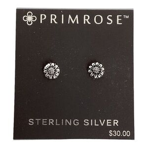Primrose Flower Design Stud Post Earrings Sterling Silver 925